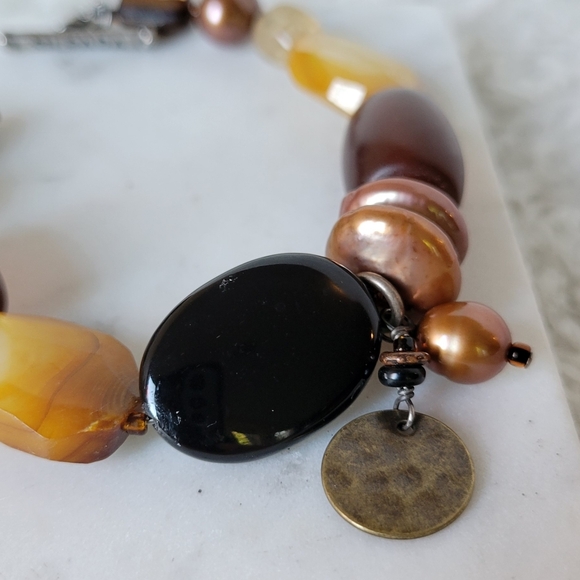 SILPADA Beaded Gemstone Bracelet w/ Shell, Horn, Glass, Pearls, Sterling, Bronze - Picture 6 of 8